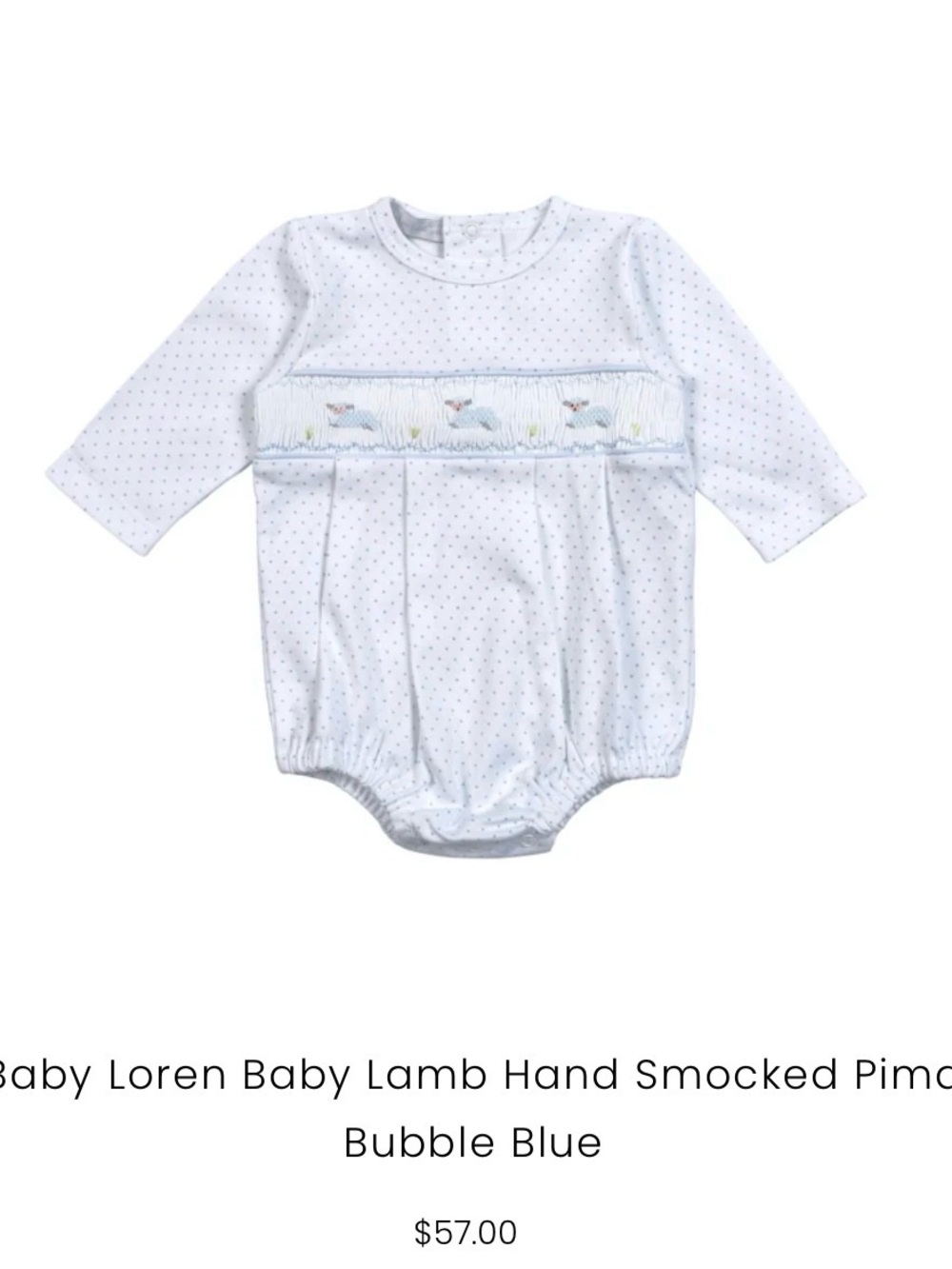 Baby Loren Bubble Blue Lamb Smocked Pima Cotton One-Piece